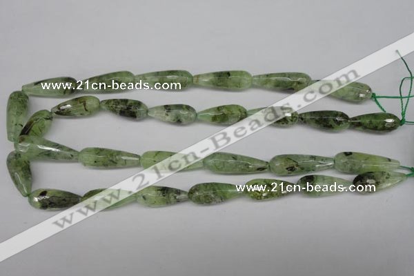 CRU175 15.5 inches 10*30mm faceted teardrop green rutilated quartz beads