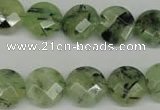 CRU183 15.5 inches 14mm faceted coin green rutilated quartz beads