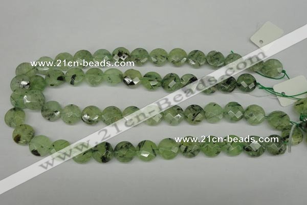 CRU183 15.5 inches 14mm faceted coin green rutilated quartz beads