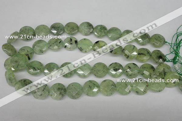 CRU185 15.5 inches 18mm faceted coin green rutilated quartz beads