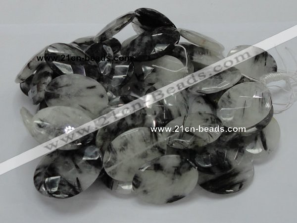 CRU19 15.5 inches 22*30mm faceted oval black rutilated quartz beads