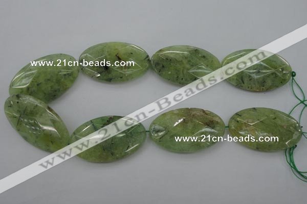 CRU192 15.5 inches 30*50mm faceted oval green rutilated quartz beads