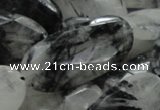 CRU20 15.5 inches 20*40mm faceted oval black rutilated quartz beads