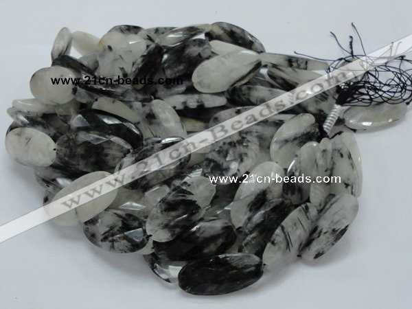 CRU20 15.5 inches 20*40mm faceted oval black rutilated quartz beads