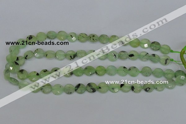 CRU210 15 inches 12mm faceted coin green rutilated quartz beads