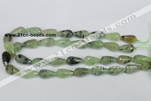 CRU215 15 inches 12*22mm faceted teardrop green rutilated quartz beads