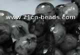 CRU22 15.5 inches 15*20mm faceted egg-shaped black rutilated quartz beads