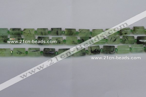 CRU220 15.5 inches 10*15mm faceted tube green rutilated quartz beads