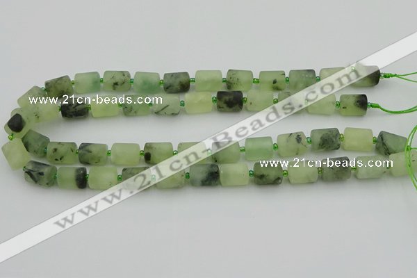 CRU232 15.5 inches 10*14mm tube matte green rutilated quartz beads