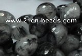 CRU25 15.5 inches 12*16mm faceted egg-shaped black rutilated quartz beads