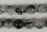 CRU305 15.5 inches 12mm round black rutilated quartz beads