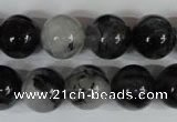 CRU306 15.5 inches 14mm round black rutilated quartz beads