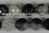 CRU316 15.5 inches 14mm faceted round black rutilated quartz beads