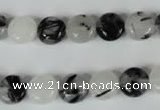 CRU338 15.5 inches 10mm flat round black rutilated quartz beads