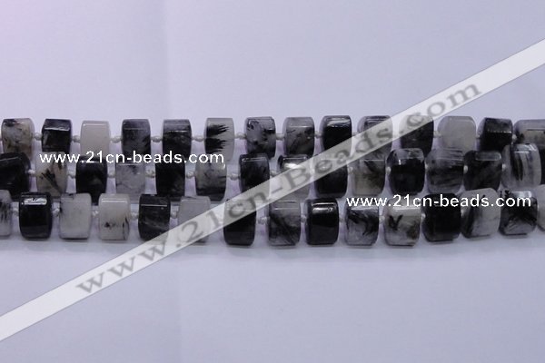 CRU348 11*15*15mm faceted triangle black rutilated quartz beads