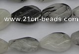 CRU354 13*18mm twisted & faceted oval black rutilated quartz beads