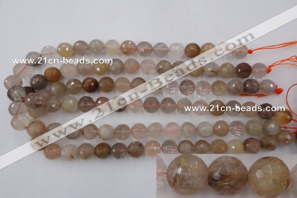 CRU404 15.5 inches 12mm faceted round Multicolor rutilated quartz beads