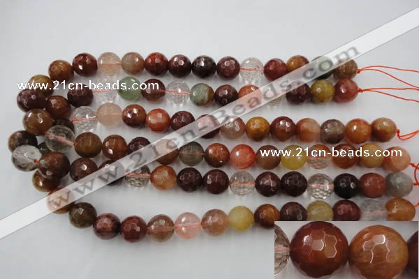 CRU415 15.5 inches 14mm faceted round Multicolor rutilated quartz beads