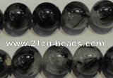 CRU505 15.5 inches 14mm round black rutilated quartz beads wholesale