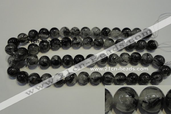 CRU505 15.5 inches 14mm round black rutilated quartz beads wholesale