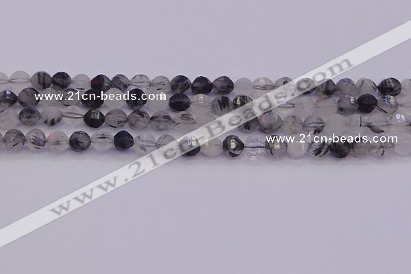 CRU521 15.5 inches 6mm faceted round black rutilated quartz beads