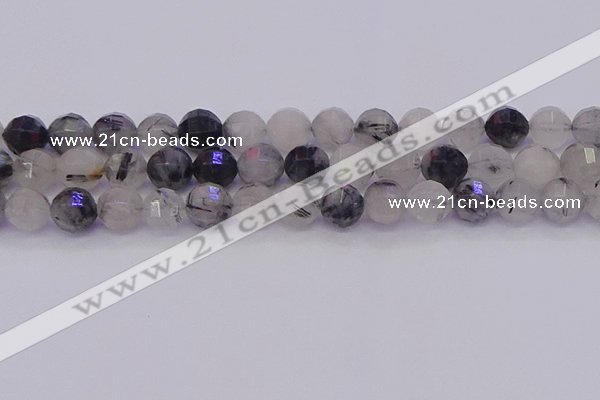 CRU523 15.5 inches 10mm faceted round black rutilated quartz beads