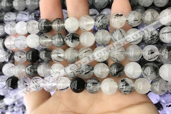 CRU537 15.5 inches 8mm round black rutilated quartz beads wholesale