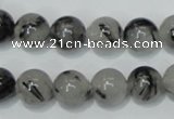 CRU54 15.5 inches 12mm round black rutilated quartz beads wholesale