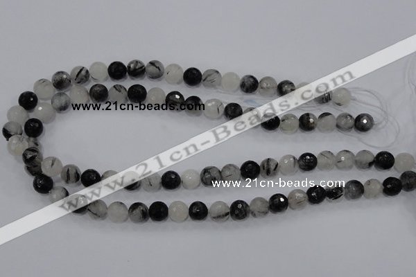 CRU57 15.5 inches 6mm faceted round black rutilated quartz beads