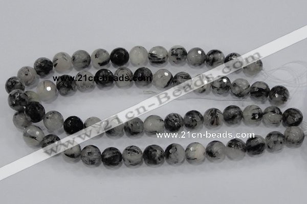 CRU60 15.5 inches 12mm faceted round black rutilated quartz beads