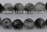 CRU61 15.5 inches 14mm faceted round black rutilated quartz beads