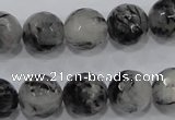 CRU62 15.5 inches 16mm faceted round black rutilated quartz beads