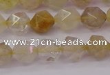 CRU622 15.5 inches 8mm faceted nuggets golden rutilated quartz beads