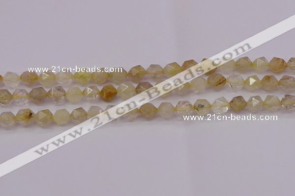 CRU622 15.5 inches 8mm faceted nuggets golden rutilated quartz beads