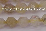 CRU623 15.5 inches 10mm faceted nuggets golden rutilated quartz beads