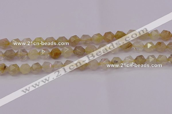 CRU623 15.5 inches 10mm faceted nuggets golden rutilated quartz beads