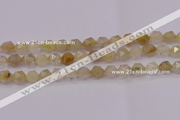 CRU624 15.5 inches 12mm faceted nuggets golden rutilated quartz beads