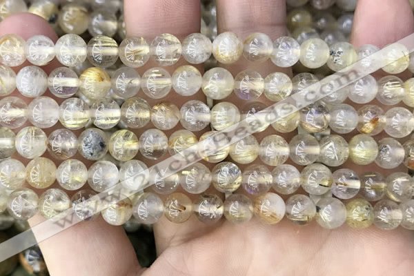 CRU636 15.5 inches 6mm round golden rutilated quartz beads