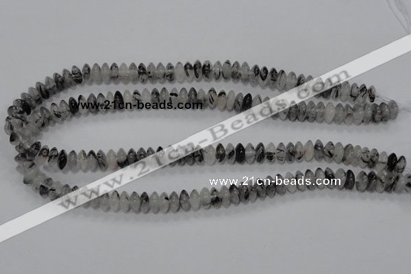 CRU66 15.5 inches 5*10mm rondelle black rutilated quartz beads