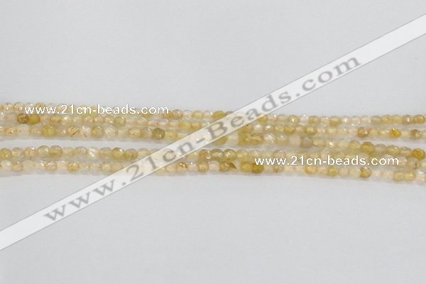 CRU665 15.5 inches 3mm faceted round golden rutilated quartz beads