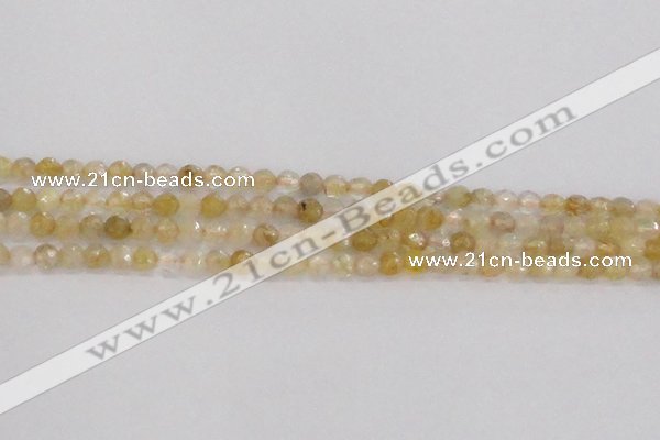 CRU666 15.5 inches 4mm faceted round golden rutilated quartz beads