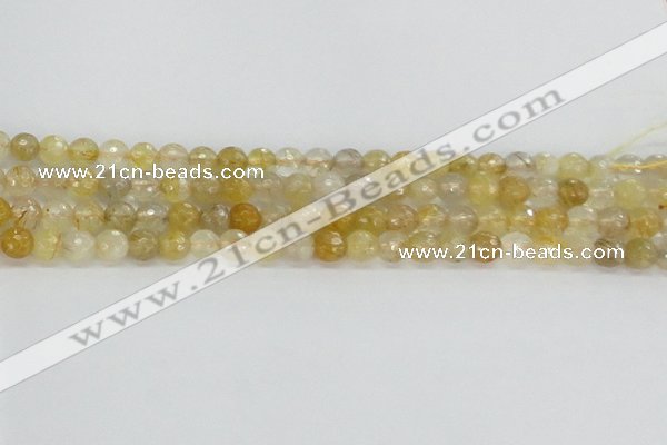 CRU667 15.5 inches 6mm faceted round golden rutilated quartz beads