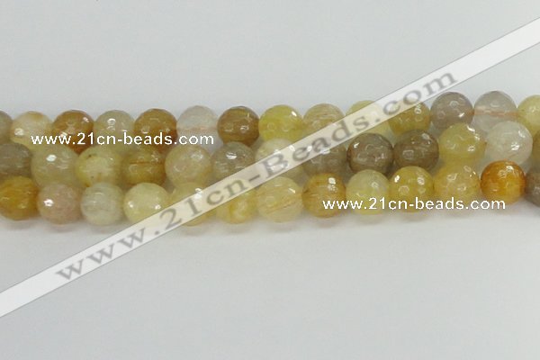 CRU669 15.5 inches 10mm faceted round golden rutilated quartz beads