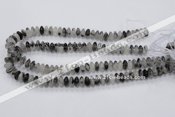 CRU67 15.5 inches 6*12mm rondelle black rutilated quartz beads