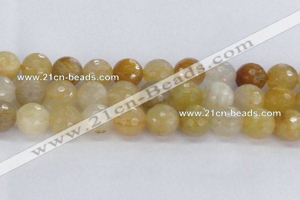 CRU671 15.5 inches 14mm faceted round golden rutilated quartz beads