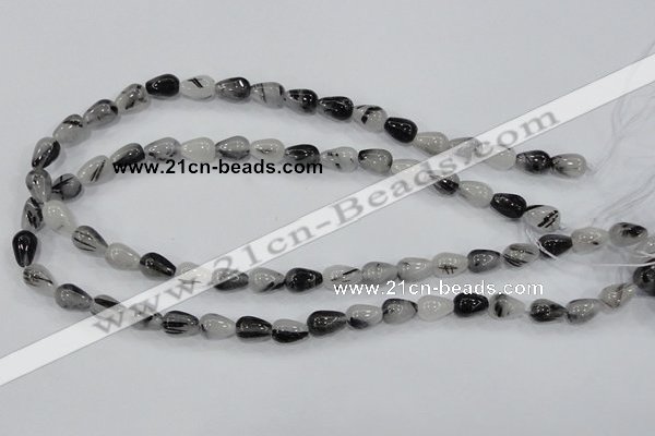 CRU68 15.5 inches 8*12mm teardrop black rutilated quartz beads