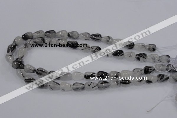 CRU69 15.5 inches 10*14mm teardrop black rutilated quartz beads