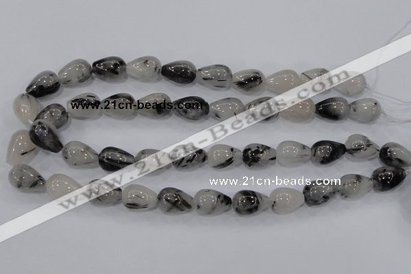 CRU70 15.5 inches 13*18mm teardrop black rutilated quartz beads