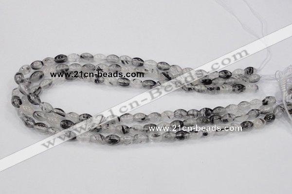 CRU71 15.5 inches 8*10mm rice black rutilated quartz beads wholesale