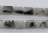 CRU74 15.5 inches 8*12mm column black rutilated quartz beads